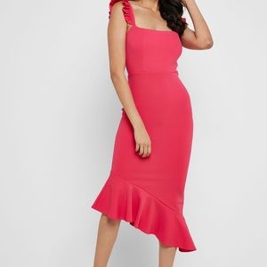 Hot pink asymmetrical ruffle dress
